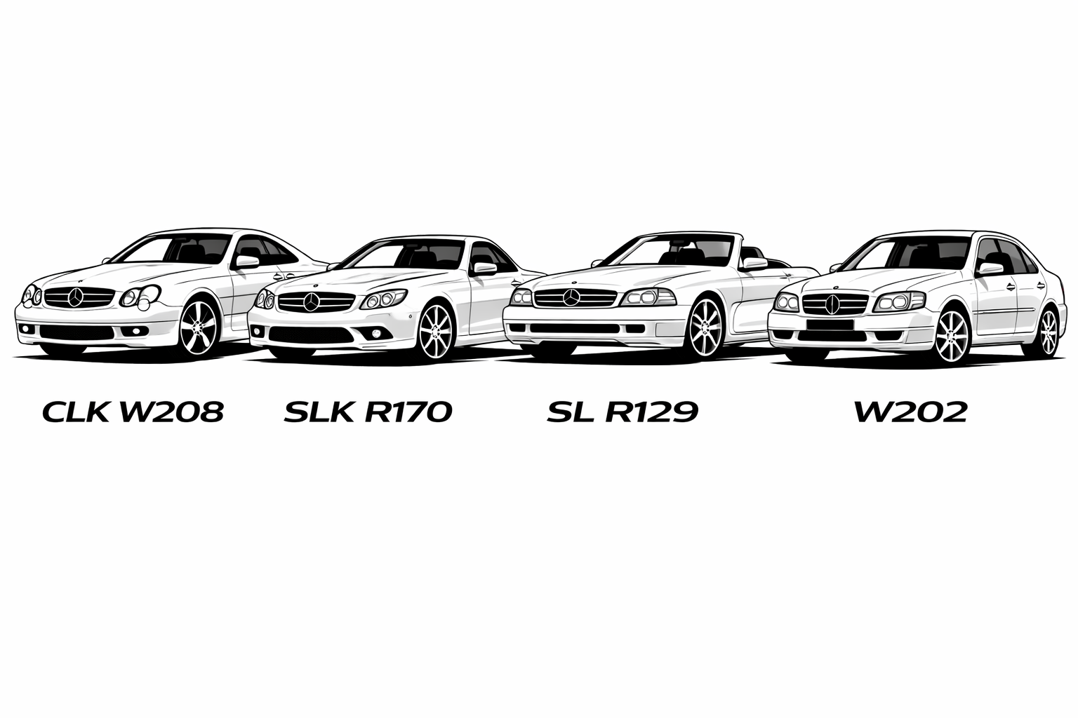 Mercedes-Benz CLK W208 SLK R170 SL R129 W202